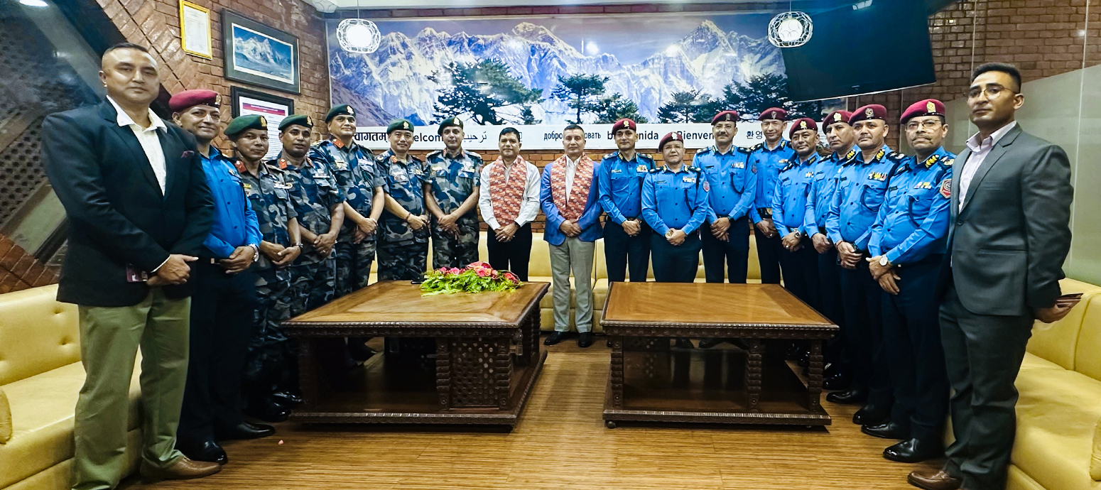 संयुक्त राष्ट्रसंघको प्रधान कार्यालय न्यूयोर्कमा आयोजना हुने Fifth United Nations Chiefs of Police Summit (UNCOPS) मा सहभागी हुन जान लाग्नुभएका प्र.म.नि. दान बहादुर कार्कीज्यू तथा सशस्त्र प्रहरी बल, नेपालका स.प्र.म.नि. नारायण दत्त पौडेलज्यूहरूको बिदाई कार्यक्रम । मितिः- २०८३।०३।२१ गते ।